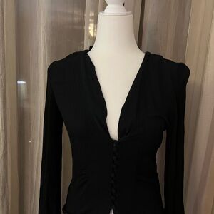 Free People Black Long Sleeve Blouse